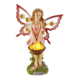 Accent Plus Pink Fairy Solar Garden Statue