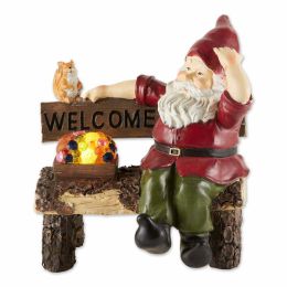 Accent Plus Solar Gnome on Welcome Bench with Light-Up Jewels