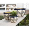 Accent Plus Blue Woven Design Ceramic Planter Set