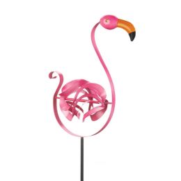 Accent Plus Twirling Metal Pink Flamingo Garden Stake