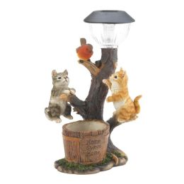Summerfield Terrace Climbing Cats with Bird Solar Garden Light with Flower Pot