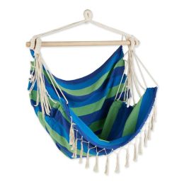 Accent Plus Hammock Chair with Tassel Fringe - Blue and Green Stripes