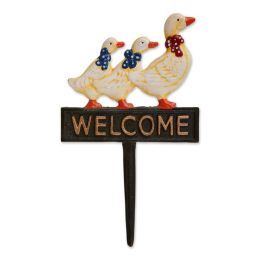 Accent Plus Cast Iron Welcome Garden Stake with Ducks