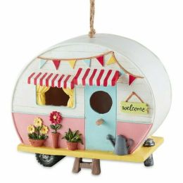 Accent Plus Pink and White Camper Birdhouse
