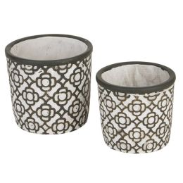 Accent Plus Cement Flower Pot Set - Dark Gray Lattice Design