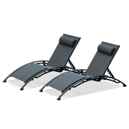 Outdoor Chaise Lounge Set of 2 Patio Recliner Chairs with Adjustable Backrest and Removable