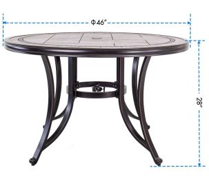 [Only for Pickup] Single Sale Outdoor Dining Table Contemporary Round a Tile-Top Design with Heavy-Duty Frames 46''