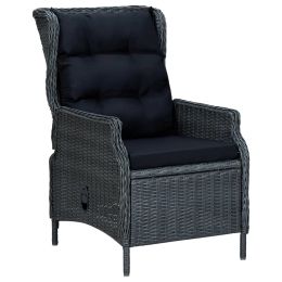 Reclining Garden Chair with Cushions Poly Rattan Dark Gray