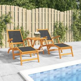 Patio Deck Chairs 2 pcs Solid Wood Acacia and Textilene