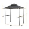 Outdoor Grill Gazebo 8 x 5 Ft, Shelter Tent, Double Tier Soft Top Canopy and Steel Frame with hook and Bar Counters, Grey-dk