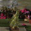 Polystone Decorative Peacock Figurine with Block Stand; Green and Gold; DunaWest