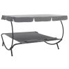 Outdoor Lounge Bed with Canopy and Pillows Gray