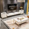 Modern Rectangular Coffee Table with 4 Drawers; Tempered Glass Coffee Table with Lacquer Gold Base; 51.18"; White