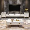 Modern Rectangular Coffee Table with 4 Drawers; Tempered Glass Coffee Table with Lacquer Gold Base; 51.18"; White