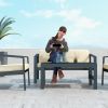 Aluminum Outdoor Patio Coffee Table in Black with grey  for Garden, Open-air balcony, Poolside
