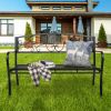 51" Patio Park Garden Outdoor Bench Patio Porch Chair Deck Iron Frame Black YF