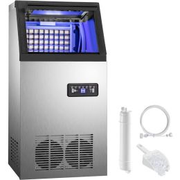 40KG 50KG 60KG 68KG/24H Commercial Home Ice Maker Ice Cube Machine High Ice Yield & Storage For Bar Cafeteria (Color: Silver, Type: 40KG/24H)