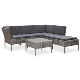 6 Piece Garden Lounge Set with Cushions Poly Rattan Gray (Color: Grey)