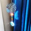 Flower of Life Suncatcher, Silver Hanging Crystal Wind Chimes, Tree of Life Chakra Crystal Glass Angel Sun Catcher with Iris Effect for Home Garden De